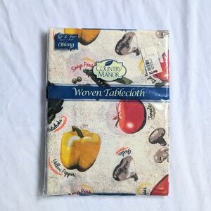 Vintage Woven Tablecloth Country Manor Kitchen Decor Retro Vegetable Print New